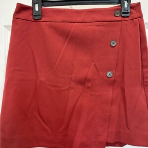 LOFT Red Asymmetrical Button Mini Skirt